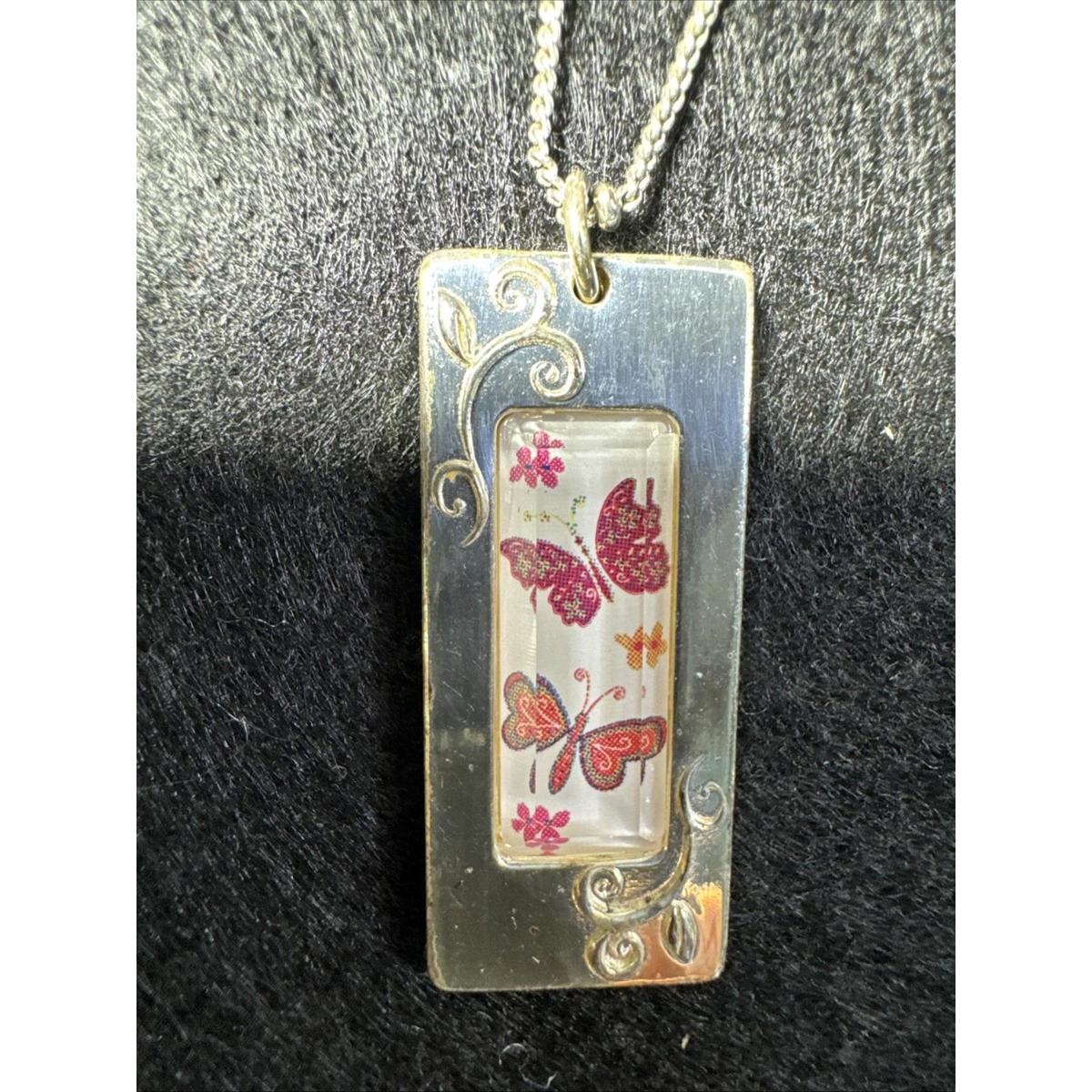 Brighton Butterflies Silver Tone Reversible Pendant 18 Necklace